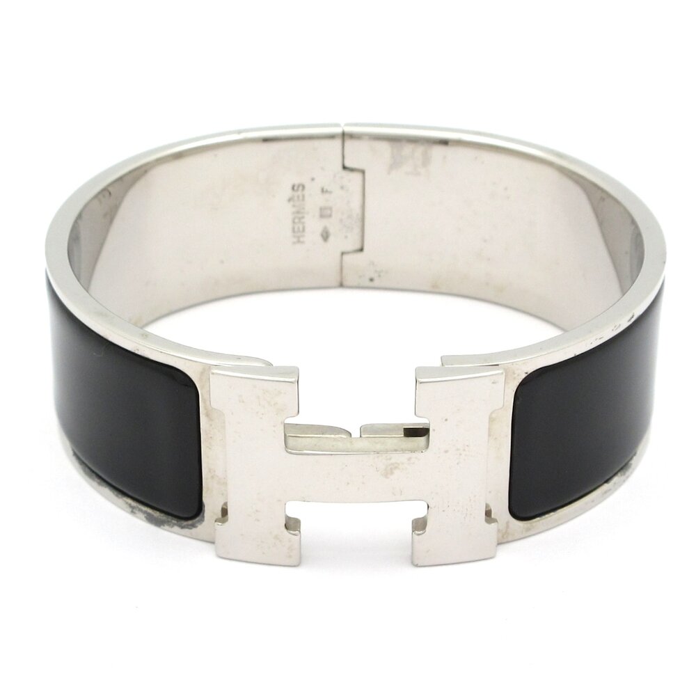 Hermès Clic Clac H Bangle Silver Black Hardware Patent Leather